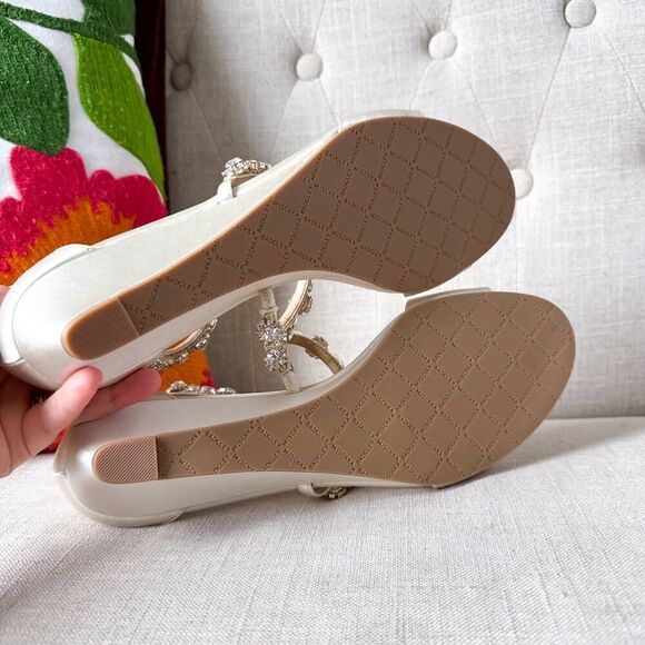 Badgley Mischka Cream Rhinestone Terry Wedge Sandals Size 10 - Picture 8 of 12